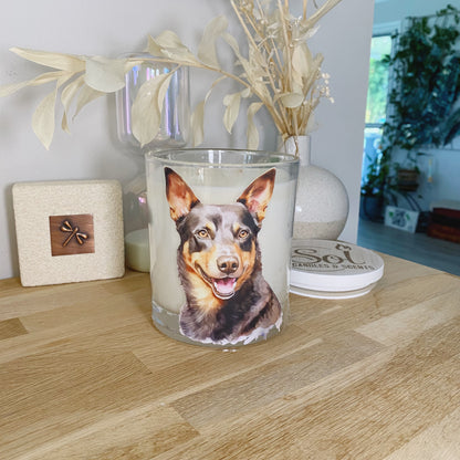 Kelpie Watercolour Portrait Xlarge Candle