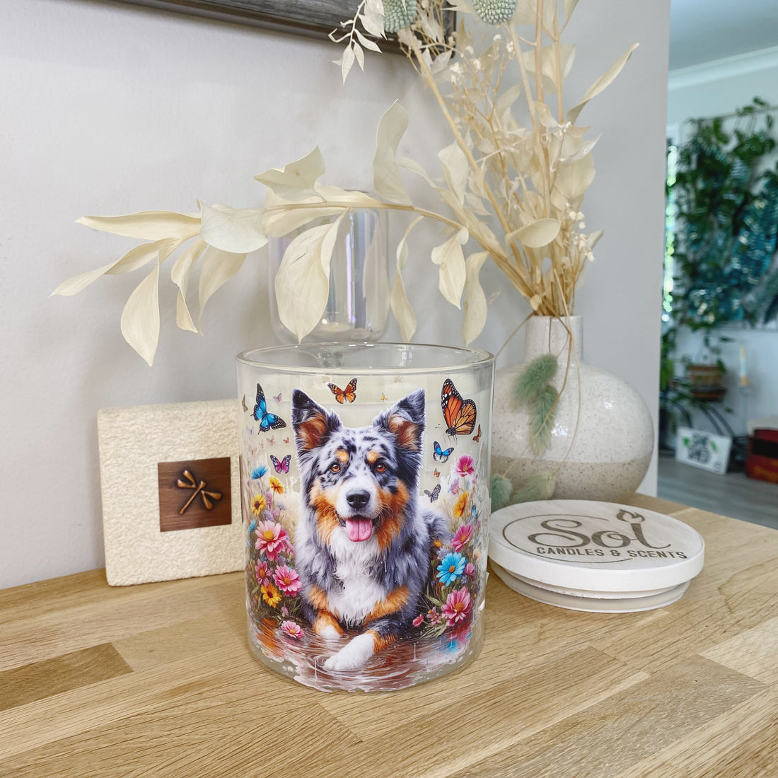 Koolie Laying Down Floral Xlarge Candle