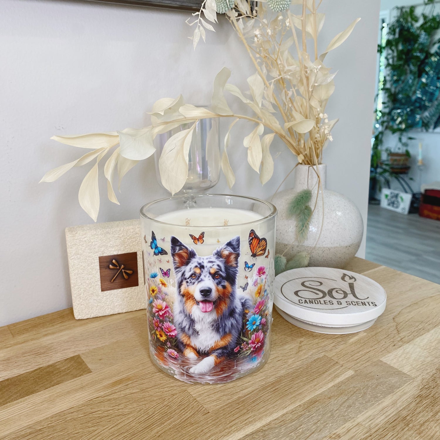 Koolie Laying Down Floral Xlarge Candle