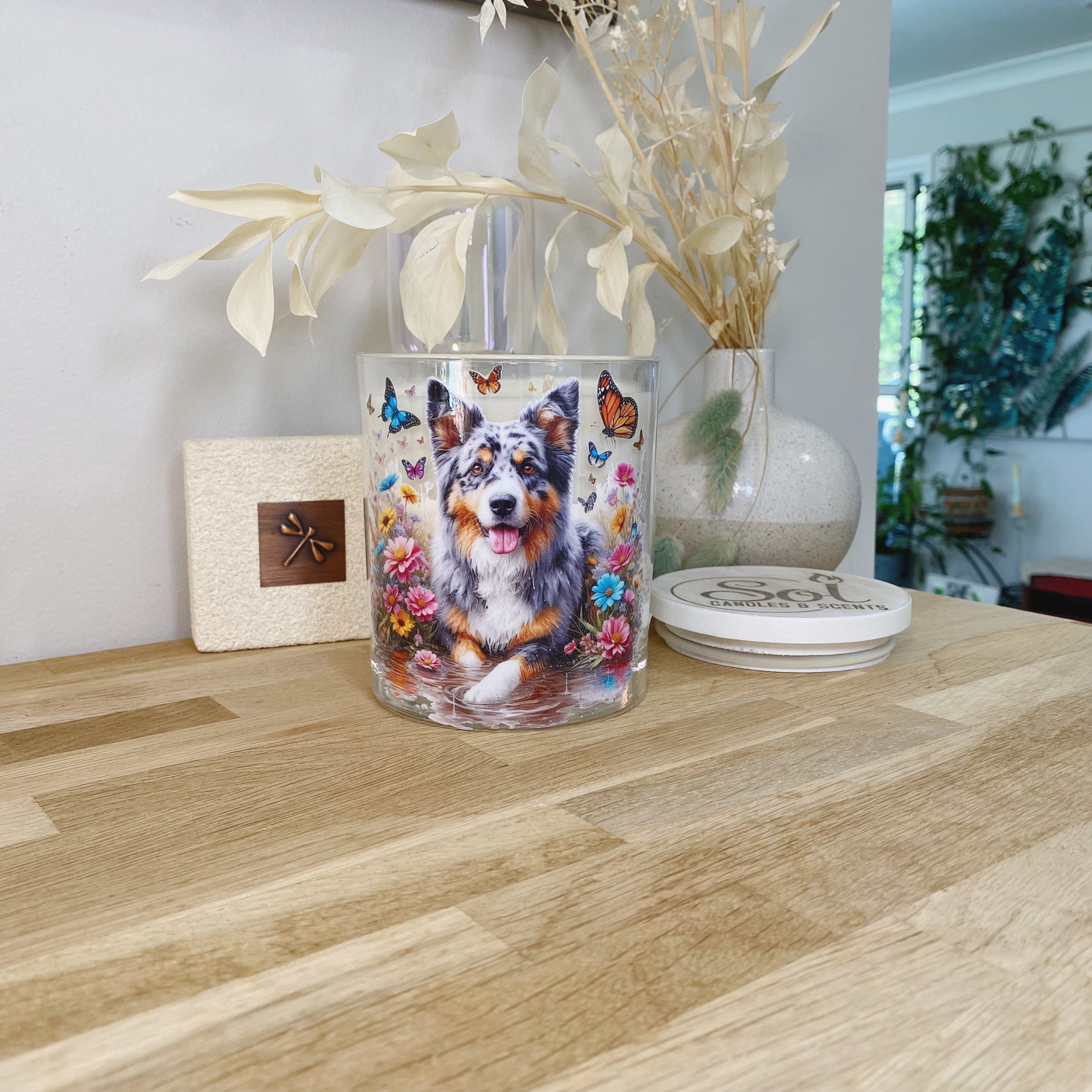 Koolie Laying Down Floral Xlarge Candle
