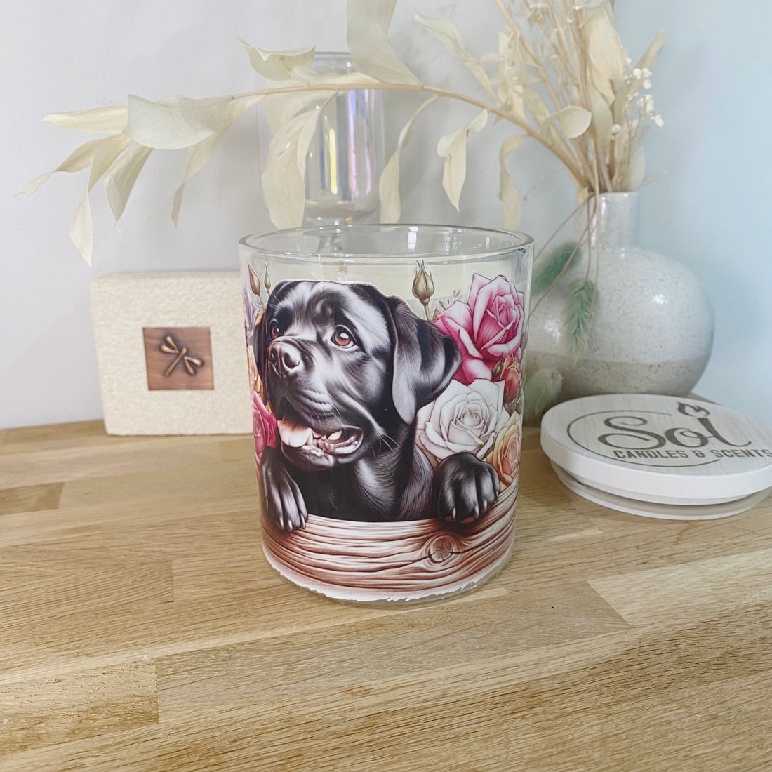 Labrador Black Roses Dog Xlarge Candle