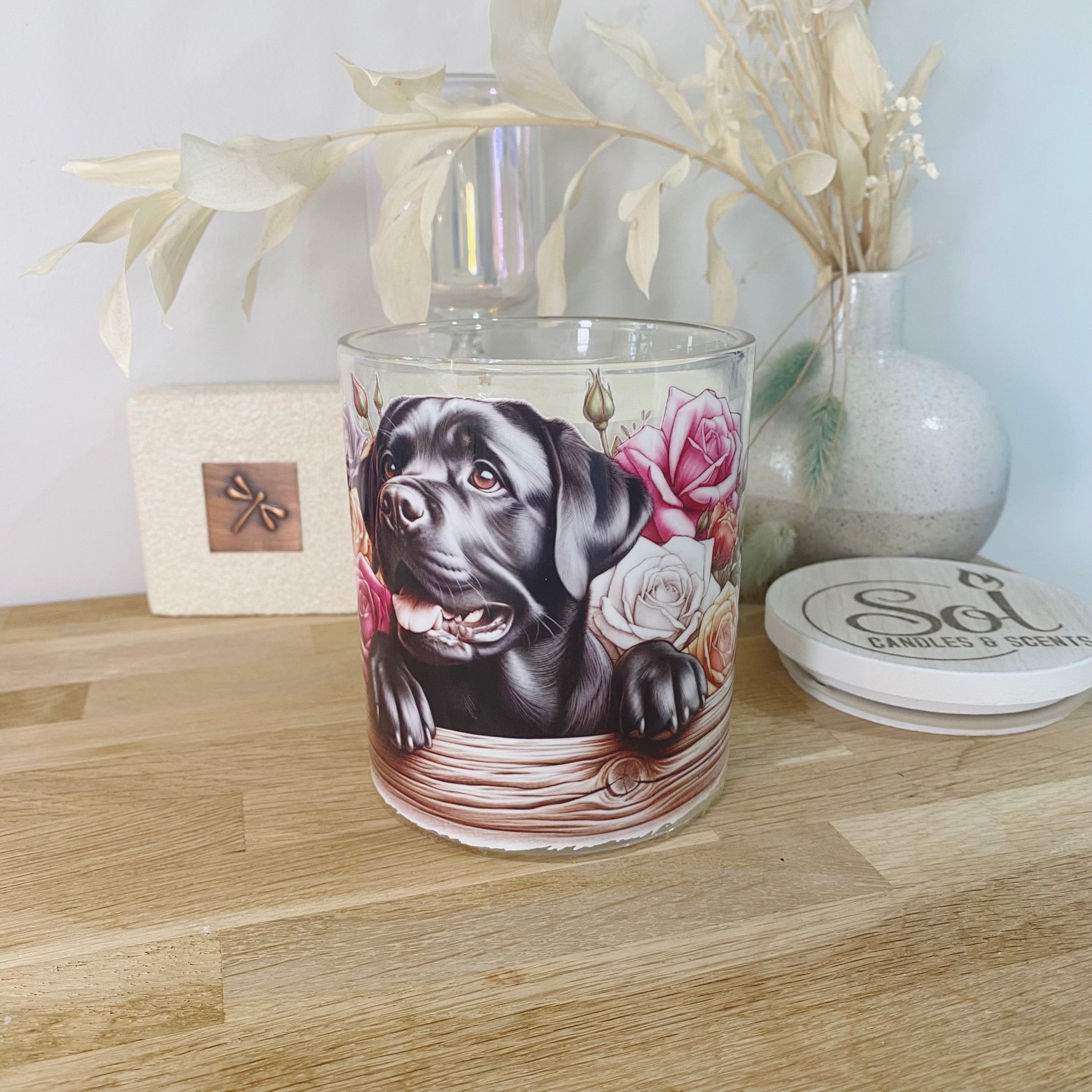 Labrador Black Roses Dog Xlarge Candle