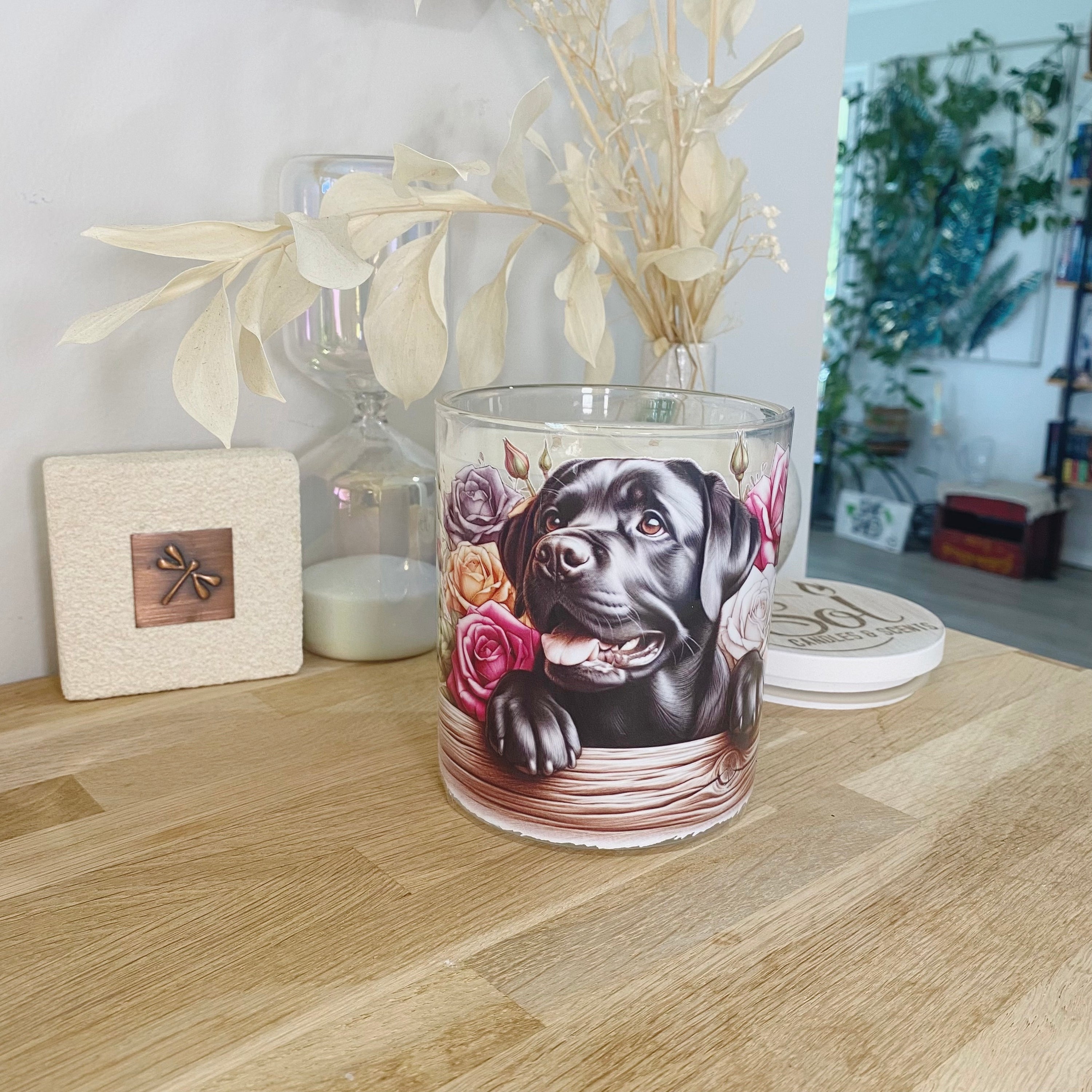 Labrador Black Roses Dog Xlarge Candle