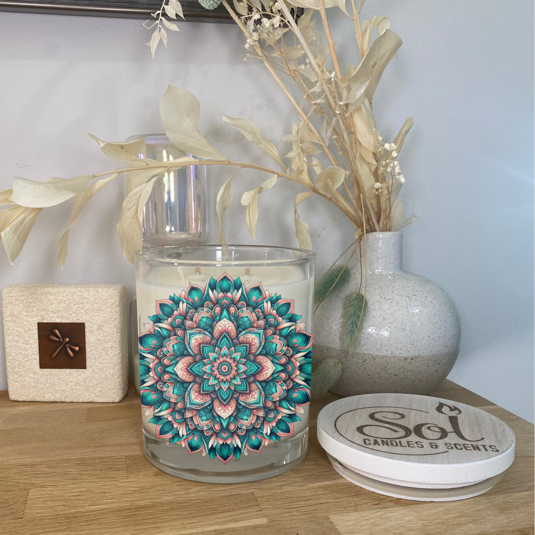Mandala Blue Pink Lotus Xlarge Candle_Refillable_Made in Australia
