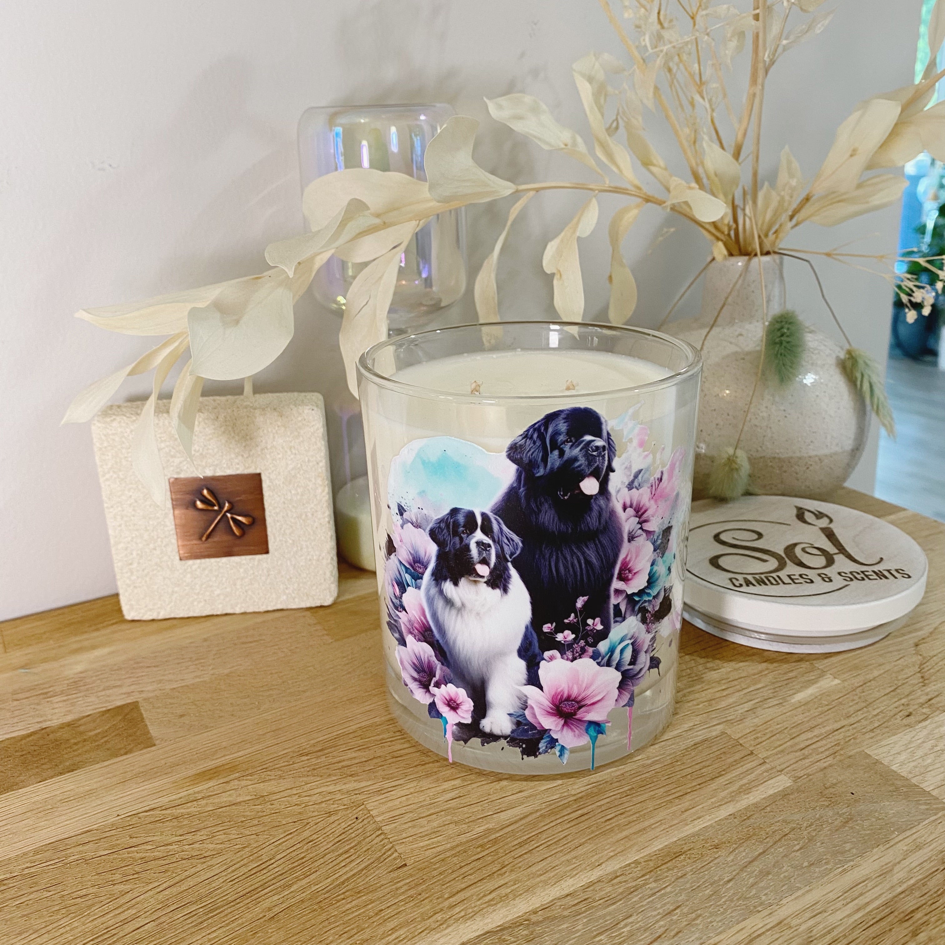 New Founderland 2 Dogs Xlarge Candle_Newfie Dogs_Refillable_Made in Queensland