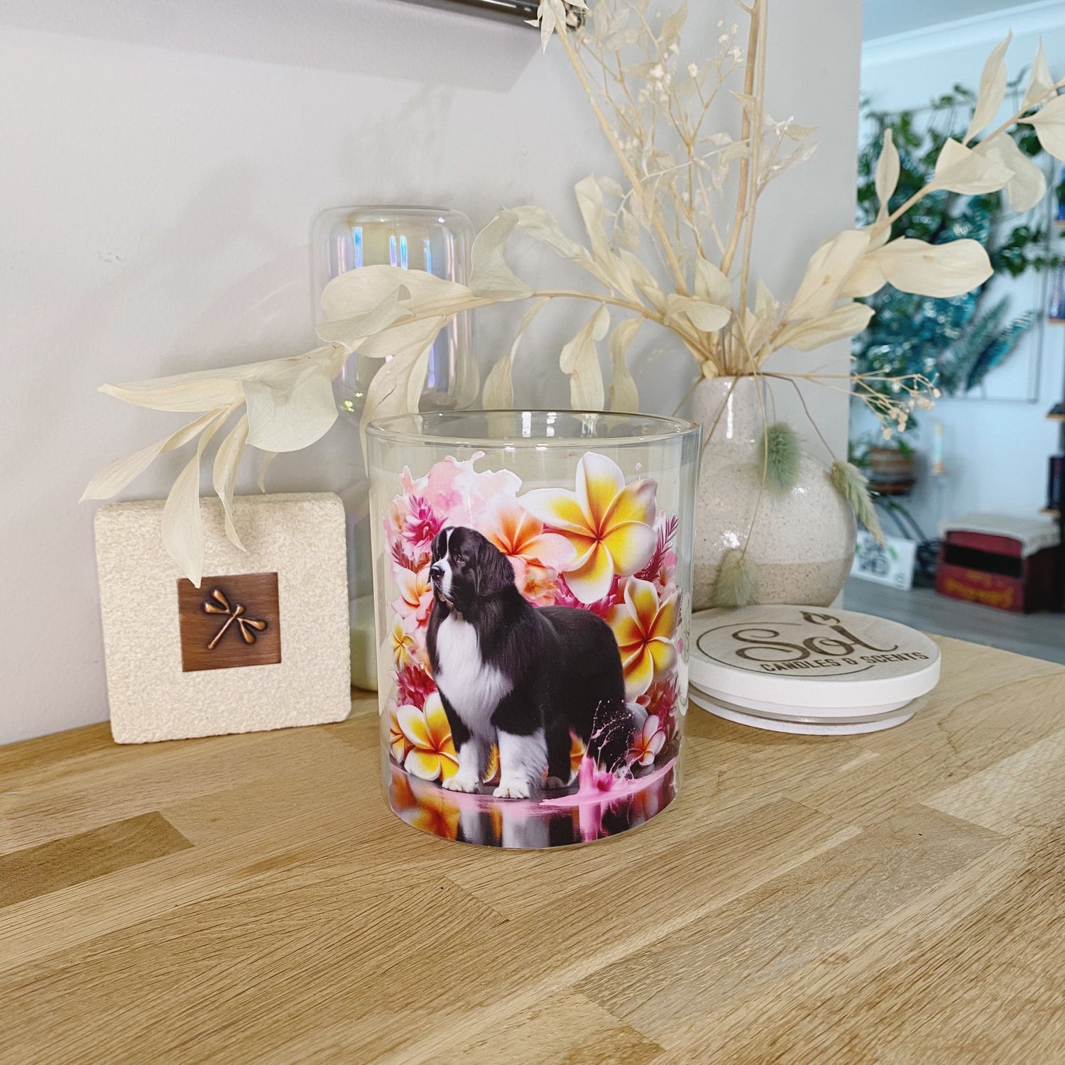 New Founderland Dog Black and White Floral Xlarge Candle_ Refillable