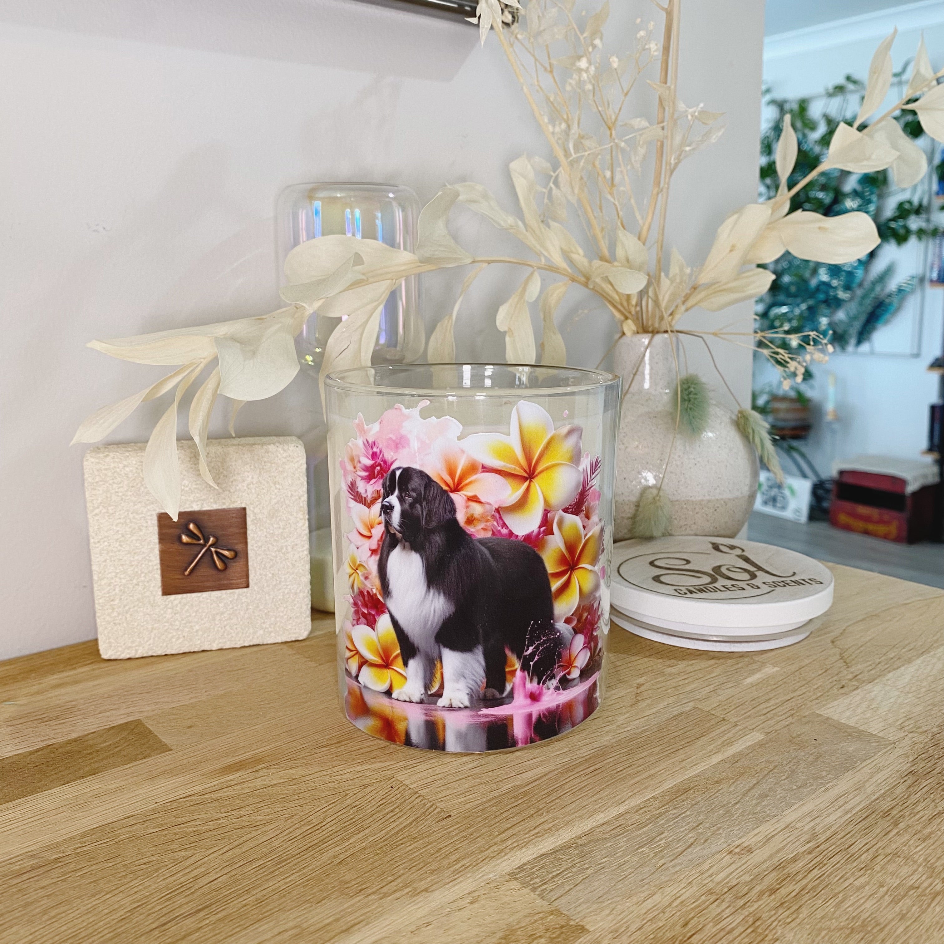 New Founderland Dog Black and White Floral Xlarge Candle_ Refillable
