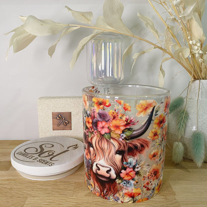 Highland Cow Orange Floral Xlarge Candle