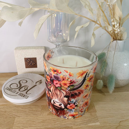 Highland Cow Orange Floral Xlarge Candle