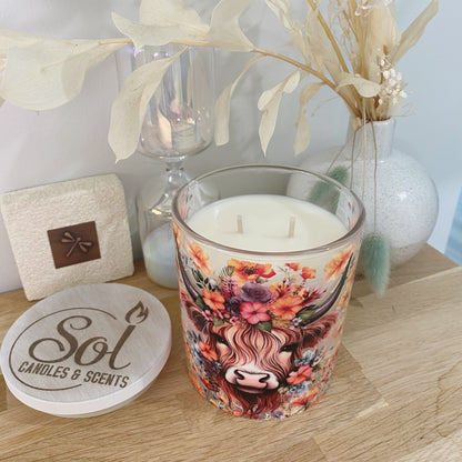 Highland Cow Orange Floral Xlarge Candle
