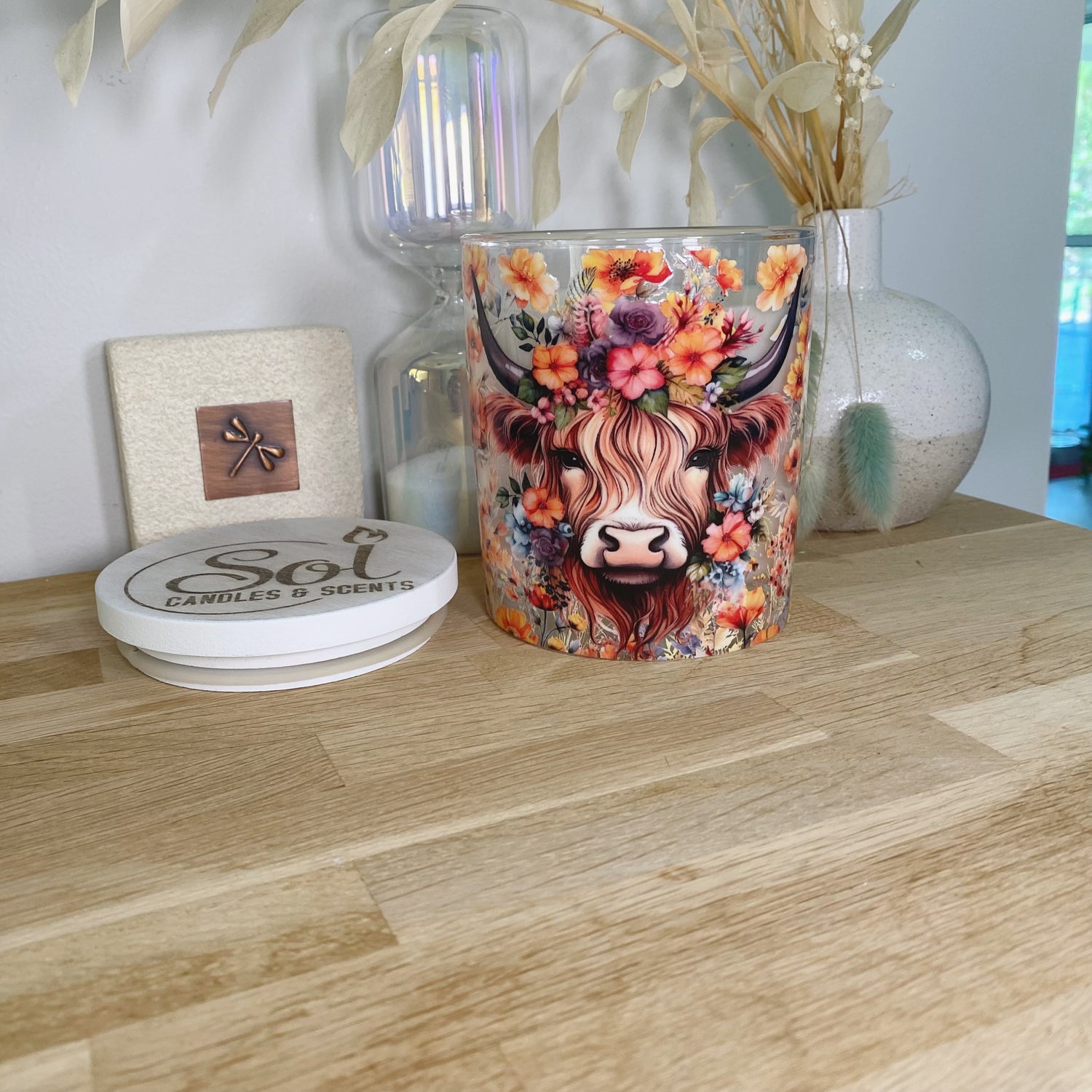 Highland Cow Orange Floral Xlarge Candle