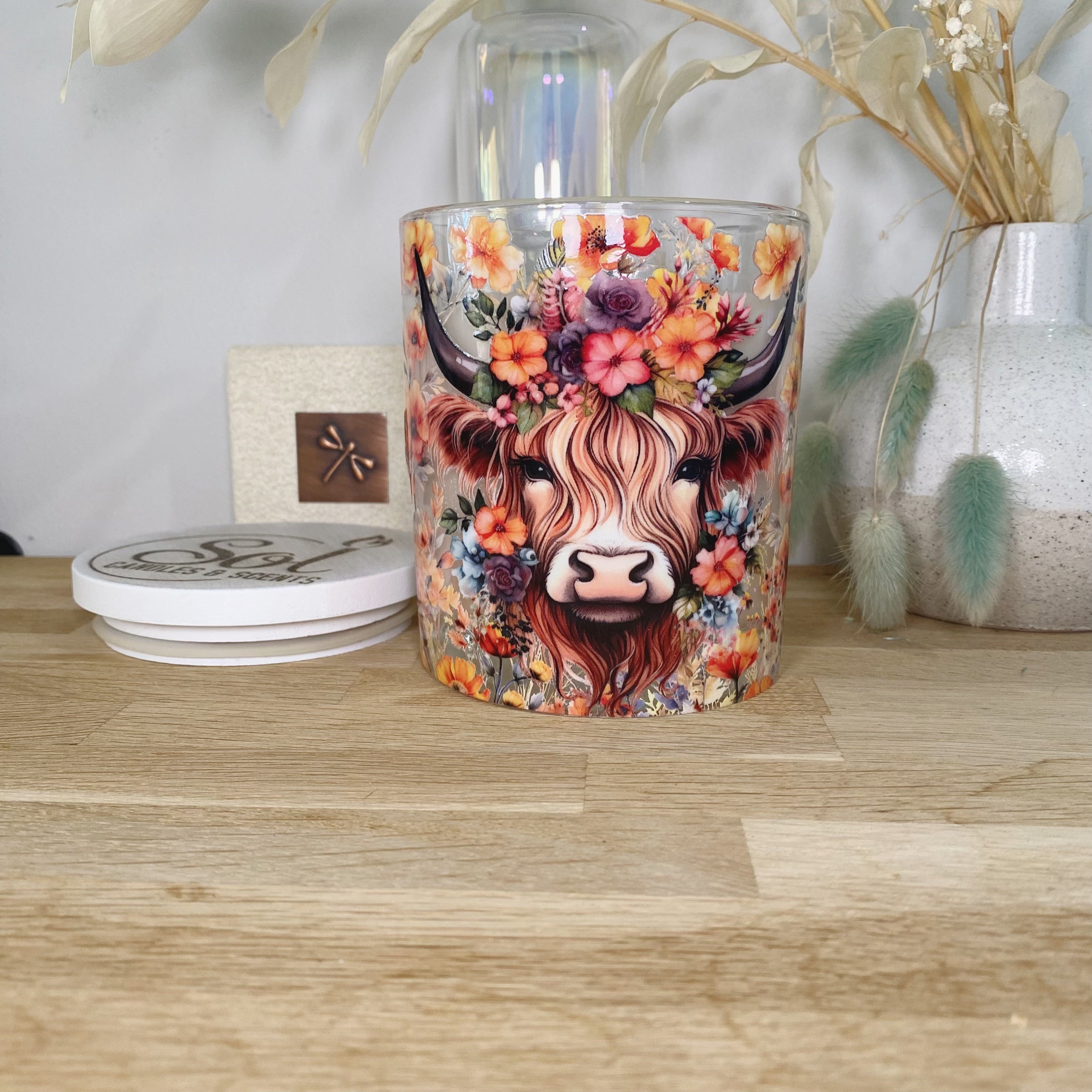 Highland Cow Orange Floral Xlarge Candle