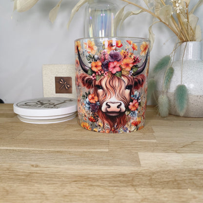 Highland Cow Orange Floral Xlarge Candle