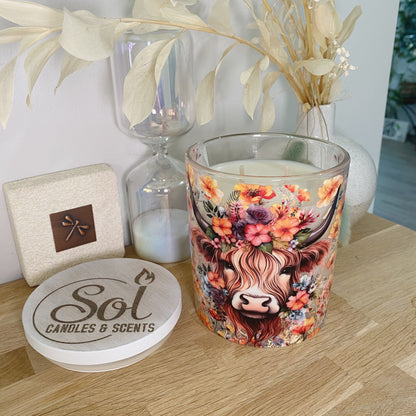 Highland Cow Orange Floral Xlarge Candle