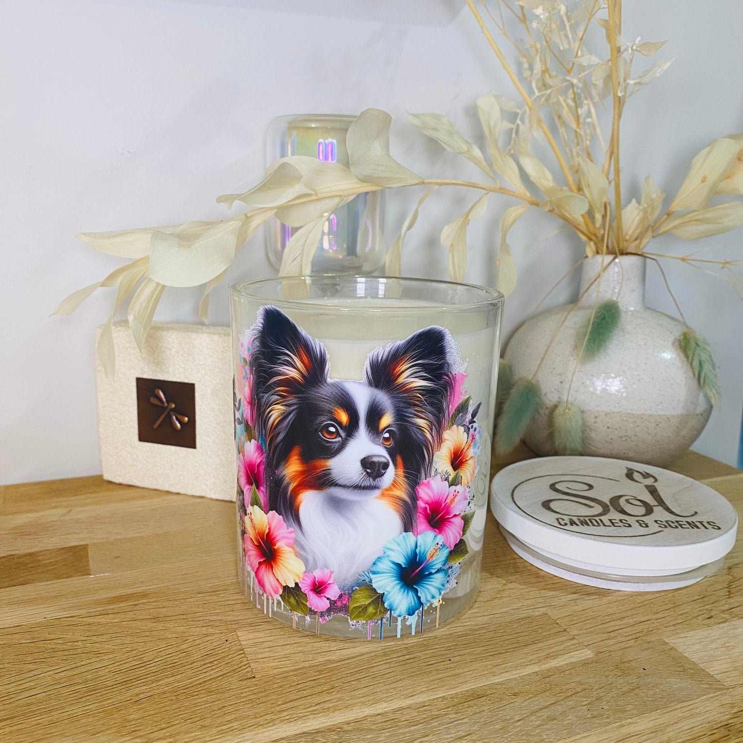 Papillon Tri Colour Dog Xlarge Candle