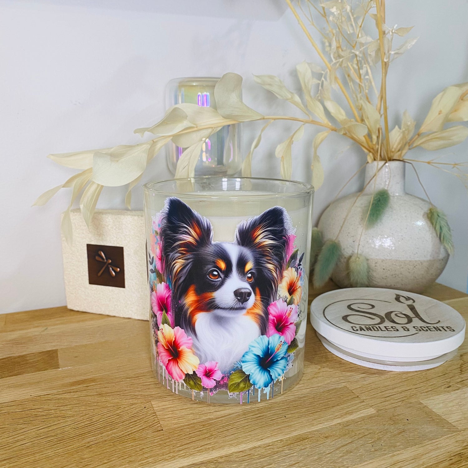 Papillon Tri Colour Dog Xlarge Candle_Refillable