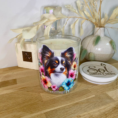 Papillon Tri Colour Dog Xlarge Candle_Refillable_Made in Queensland