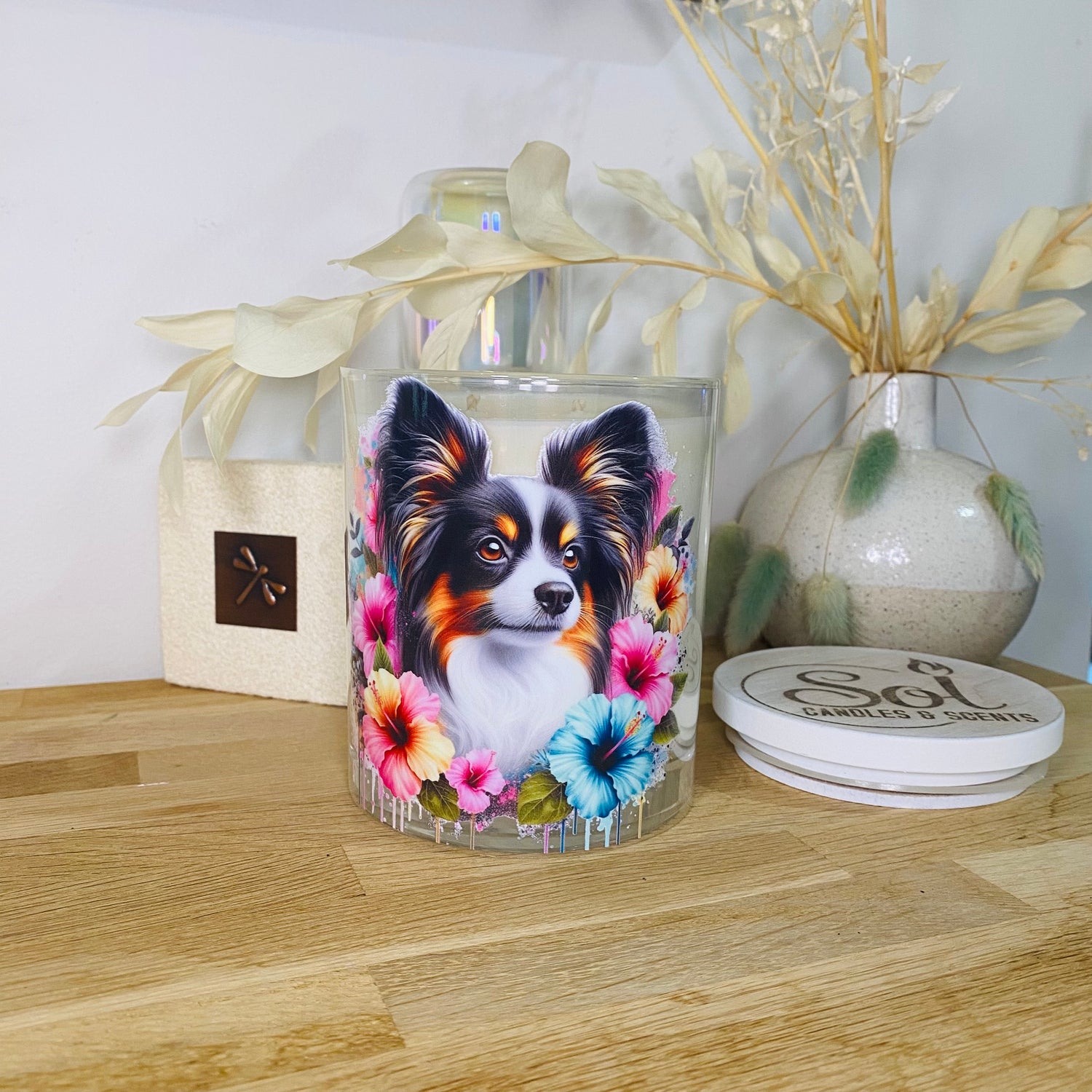 Papillon Tri Colour Dog Xlarge Candle_Made in Australia