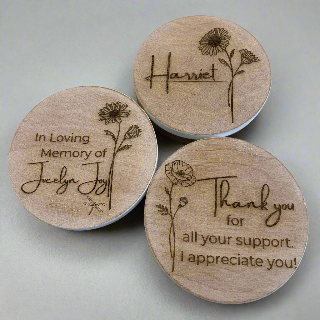 Personalised Engraved Candle Lid_Any Message_In Memory_Thank you_Happy Birthday_Sol Candles &amp; Scents