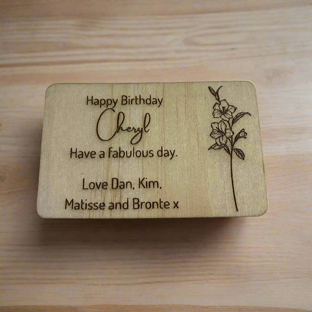 Personalised Wooden Engraved Card_Thank you, Happy Birthday, Anniversary_ Sol Candles &amp; Scents
