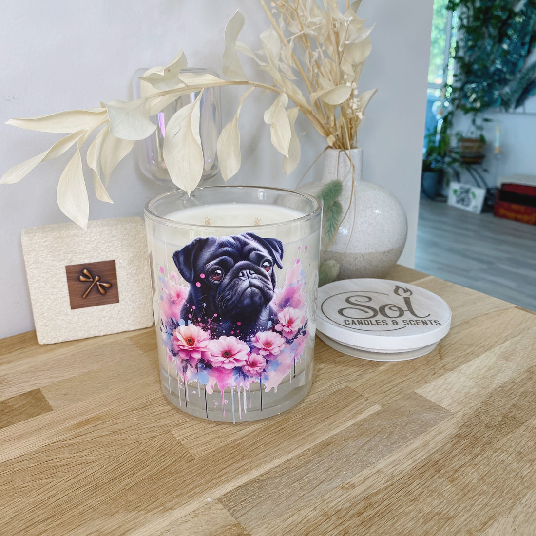 Pug Black Floral Xlarge Candle