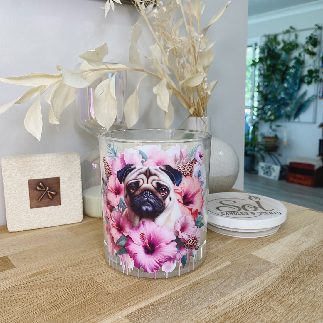 Pug Fawn Hibiscus Xlarge Candle