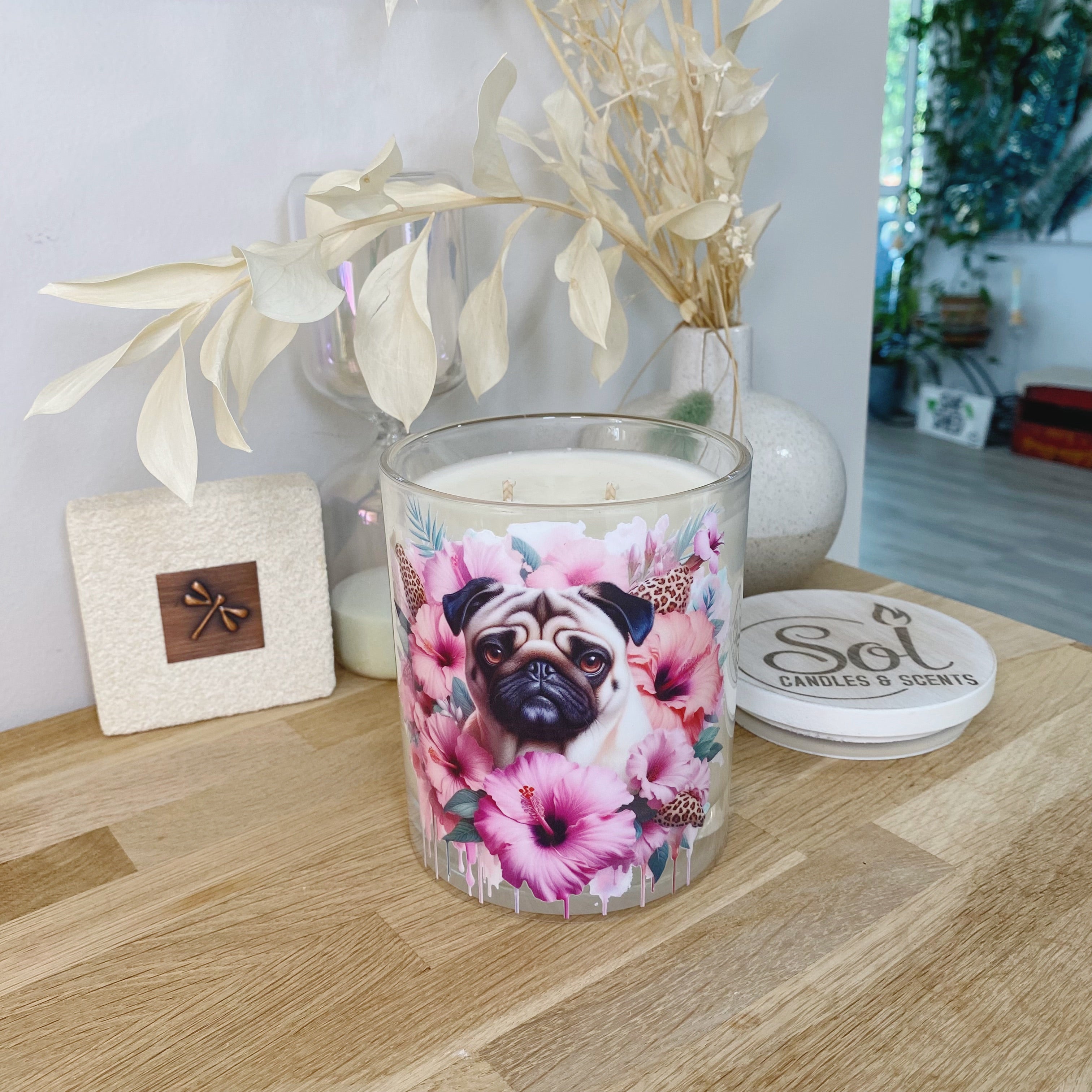 Pug Fawn Hibiscus Xlarge Candle