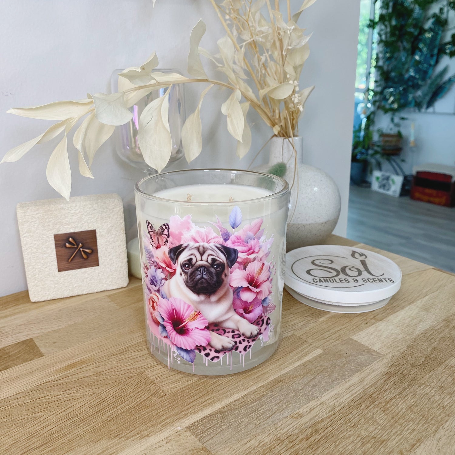 Pug Fawn Laying Down Xlarge Candle