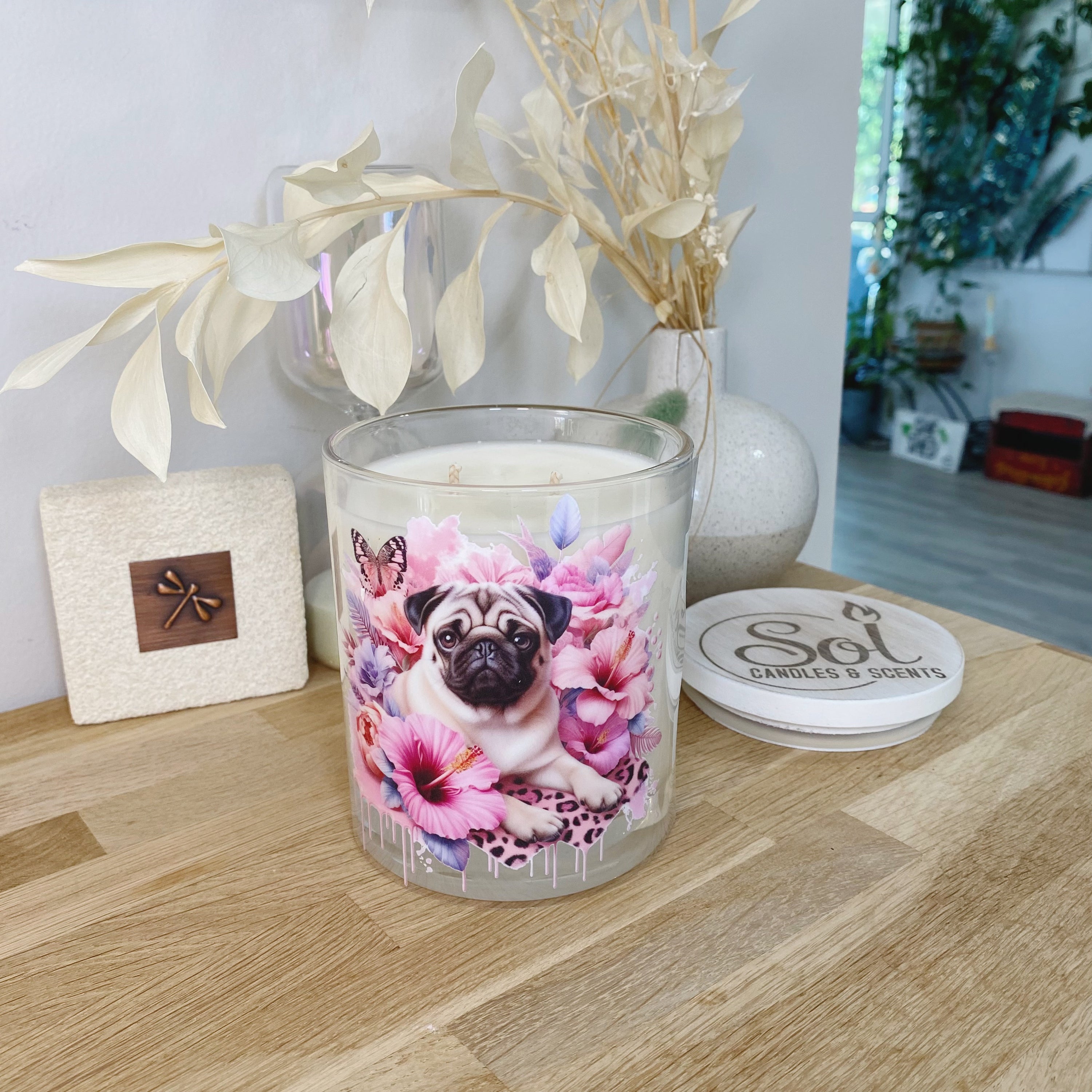 Pug Fawn Laying Down Xlarge Candle