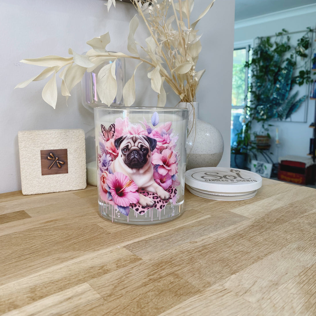 Pug Fawn Laying Down Xlarge Candle