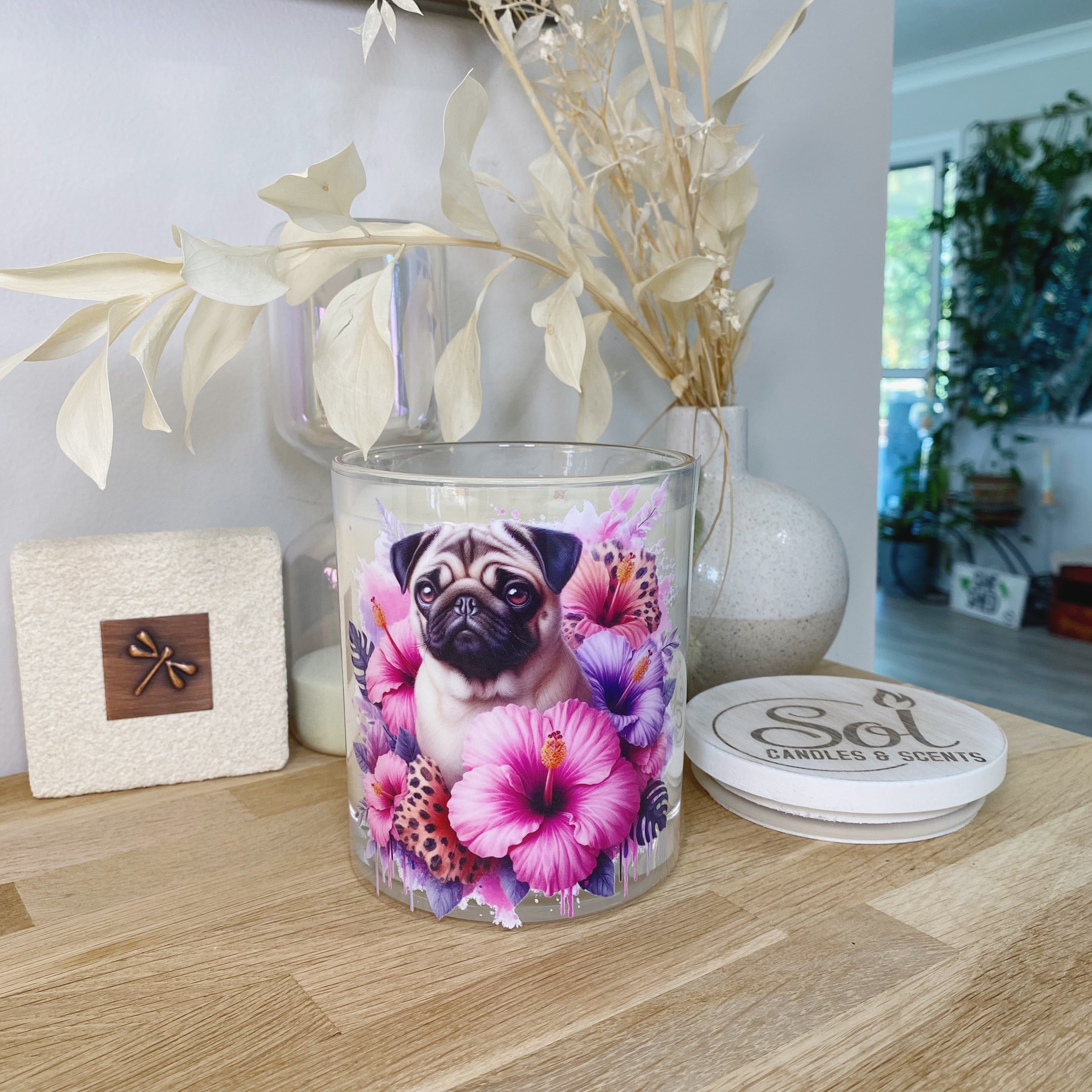 Pug Fawn Purple Hibiscus Xlarge Candle_Sol Candles &amp; Scents