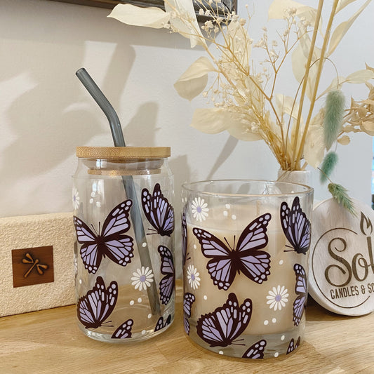 Purple Butterfly Glassware + Candle Giftset_Sol Candles & Scents