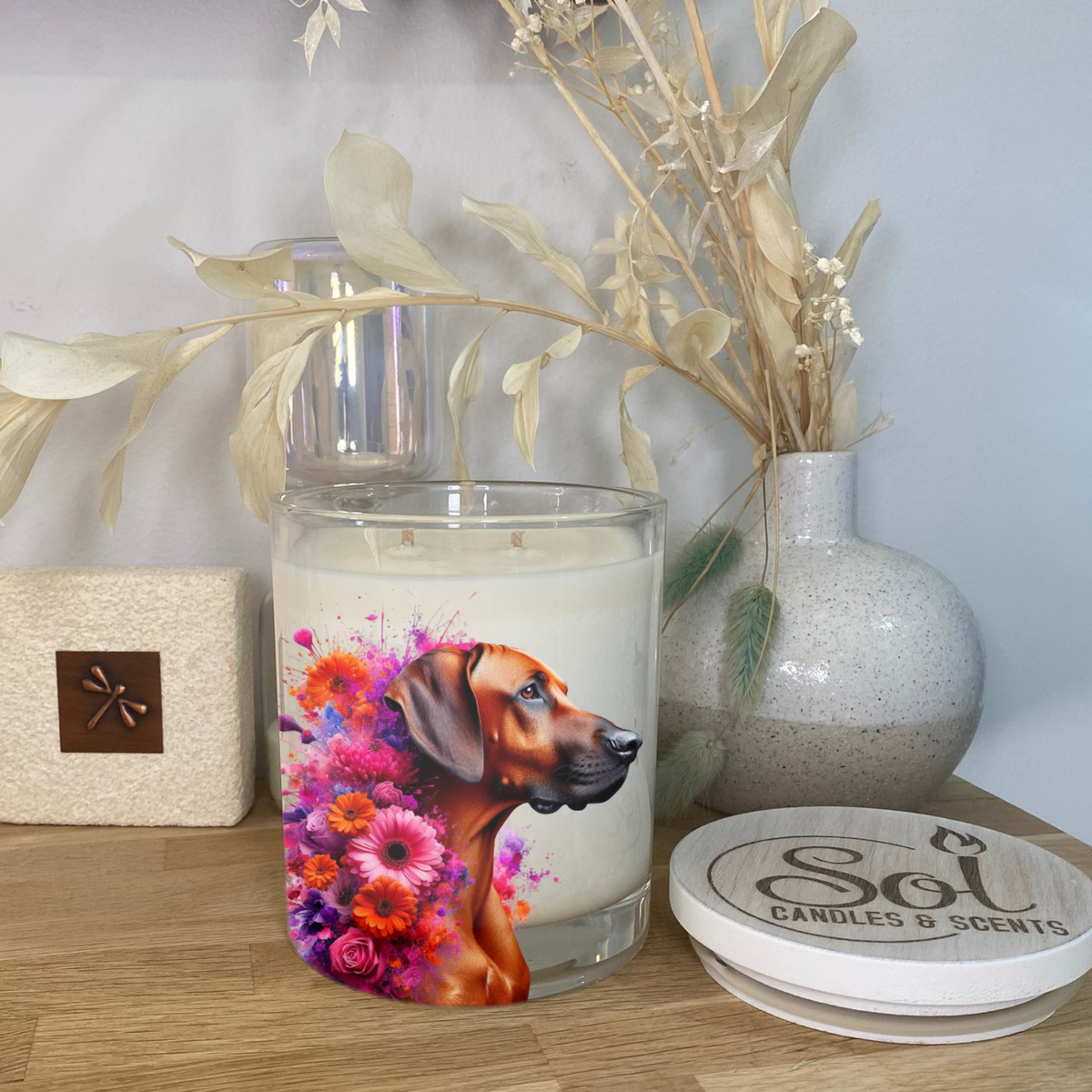 Rhodesian Ridgeback Floral Xlarge Candle