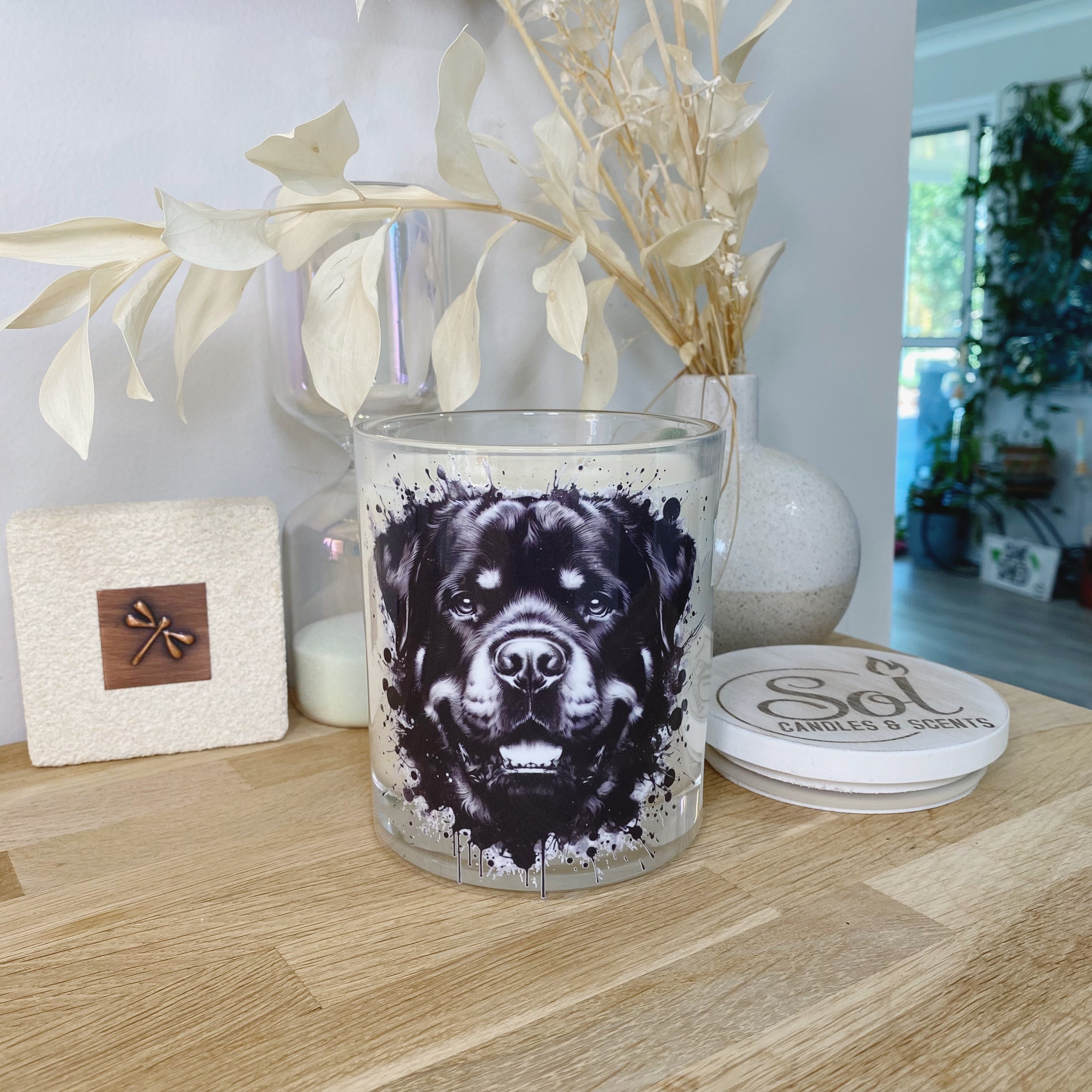 Rottweiler Black Ink Splash Xlarge Candle