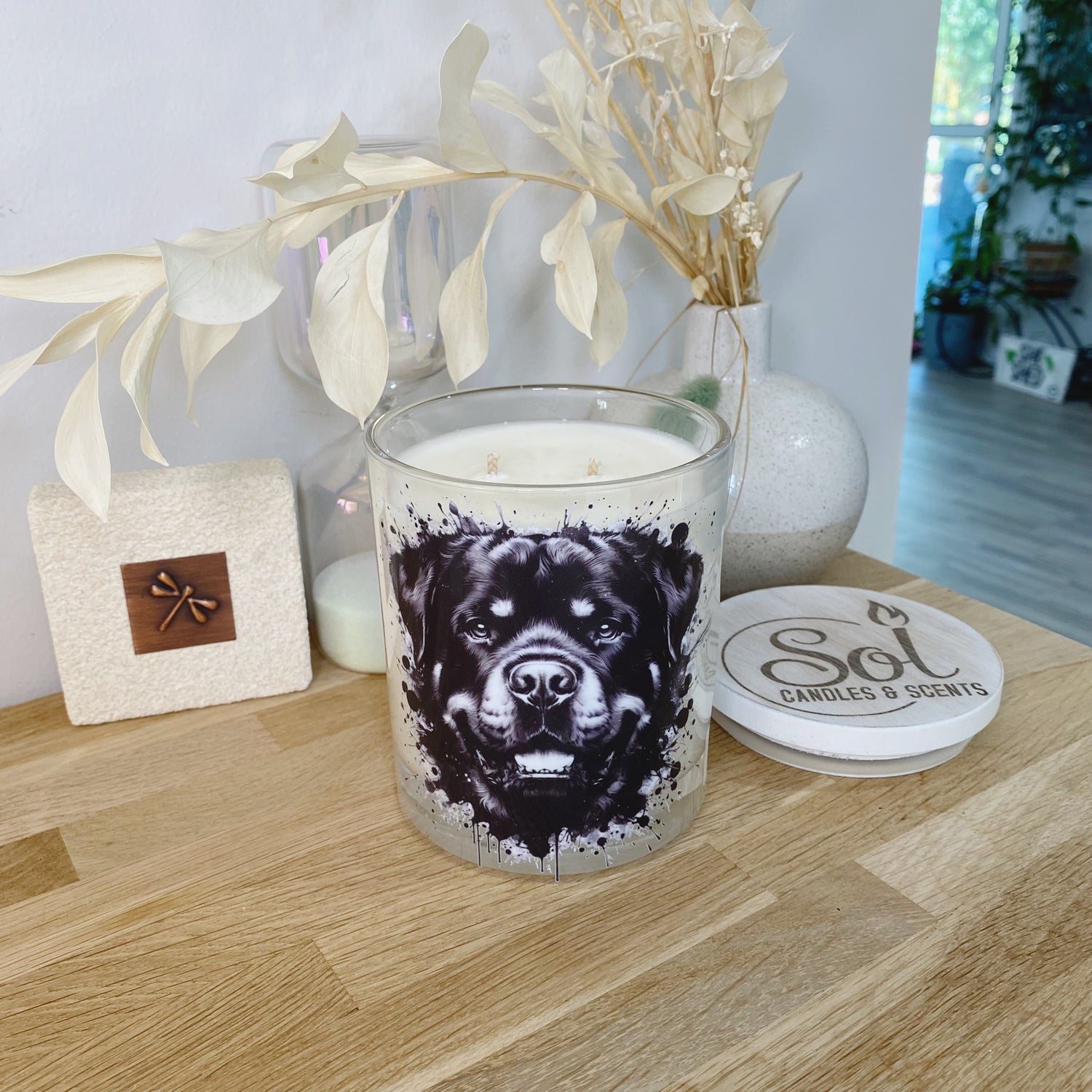 Rottweiler Black Ink Splash Xlarge Candle