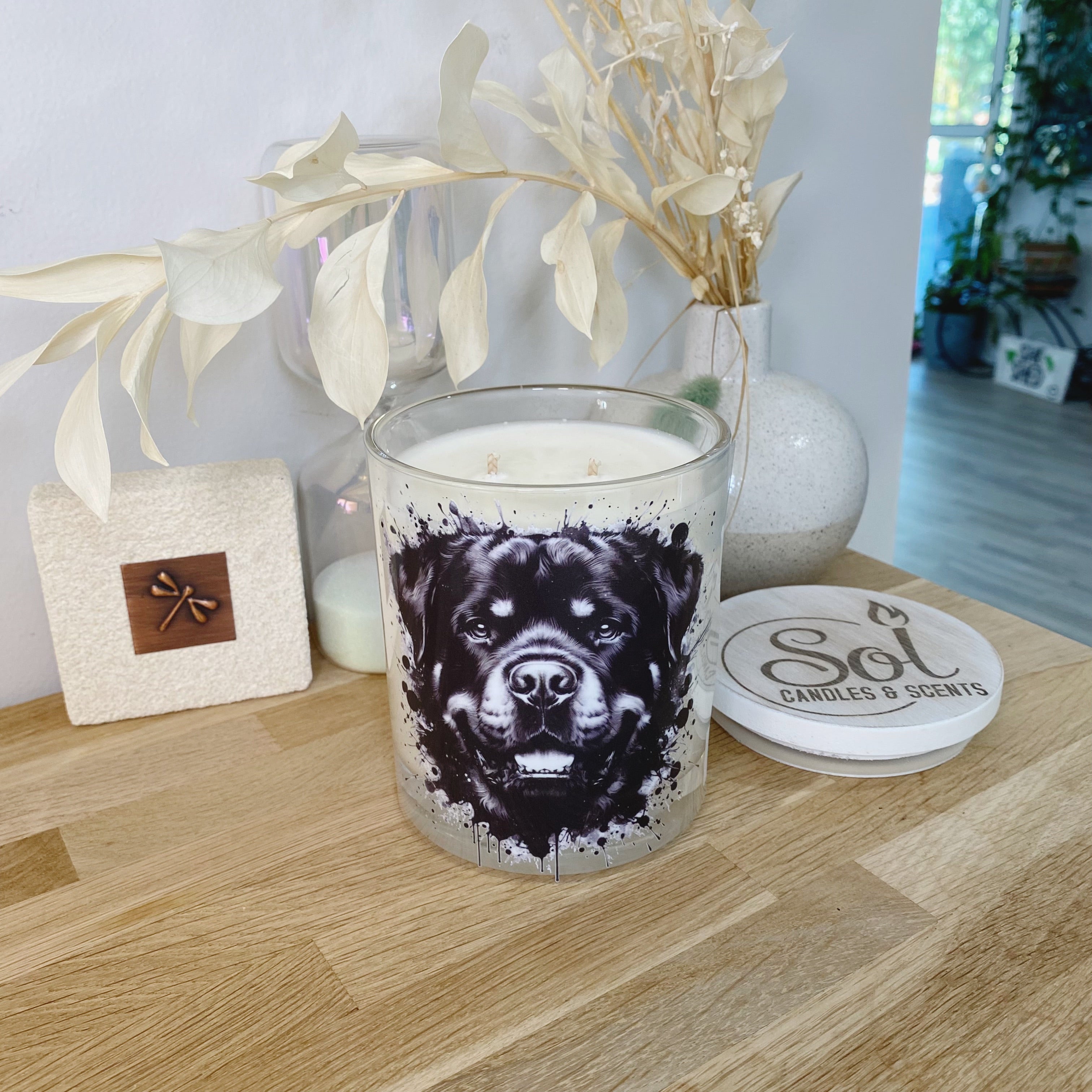 Rottweiler Black Ink Splash Xlarge Candle