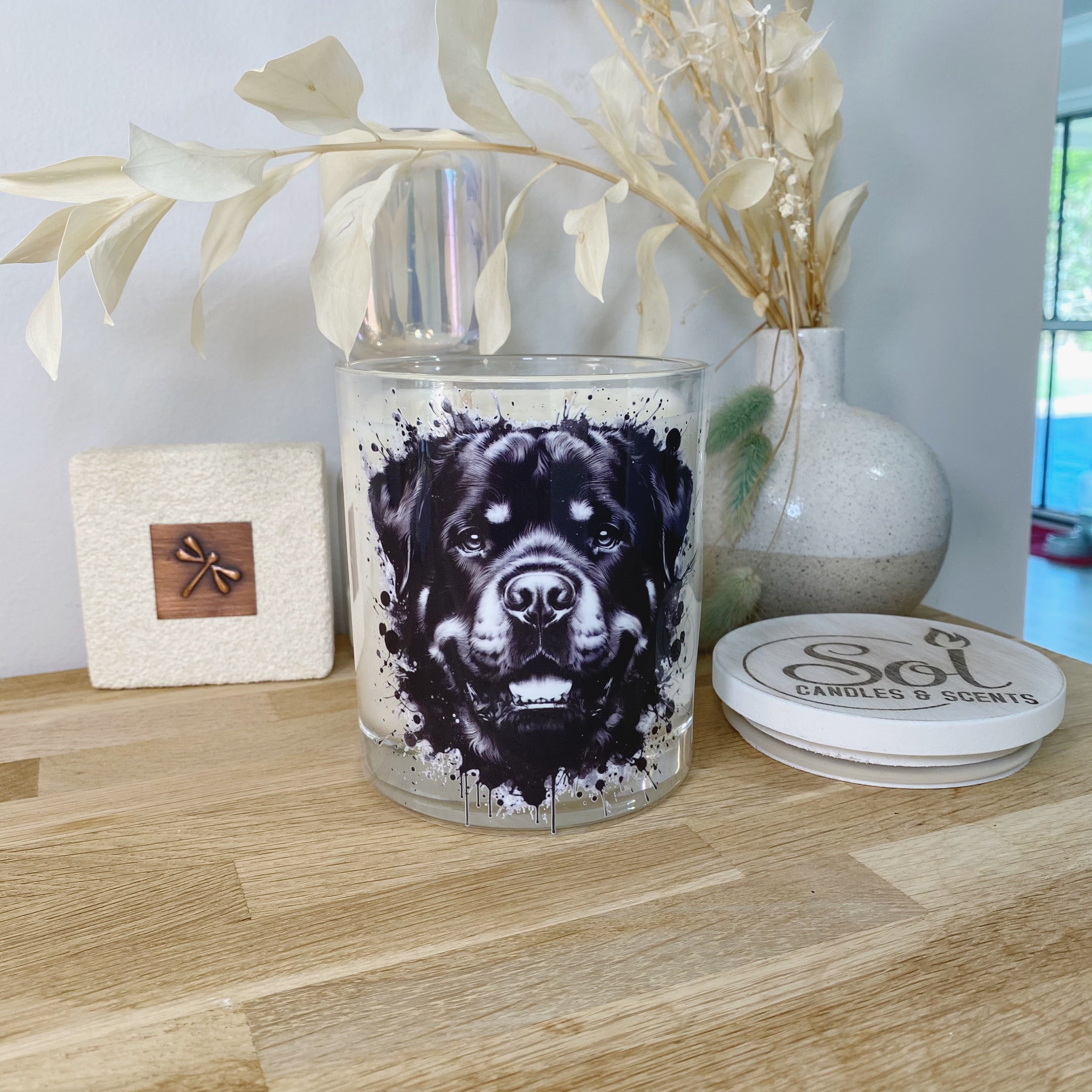 Rottweiler Ink Splash Dog Candle_ Sol Candles &amp; Scents
