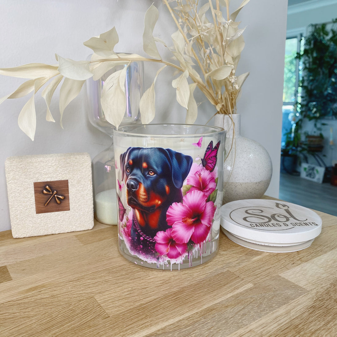 Rottweiler Pink Hibiscus Xlarge Candle