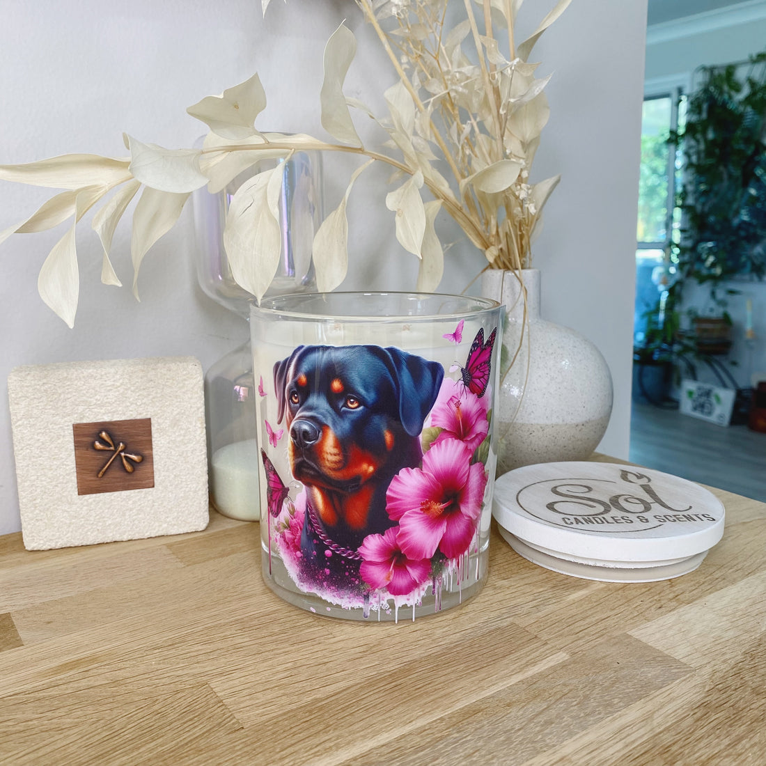 Rottweiler Pink Dog Candle_ Sol Candles &amp; Scents
