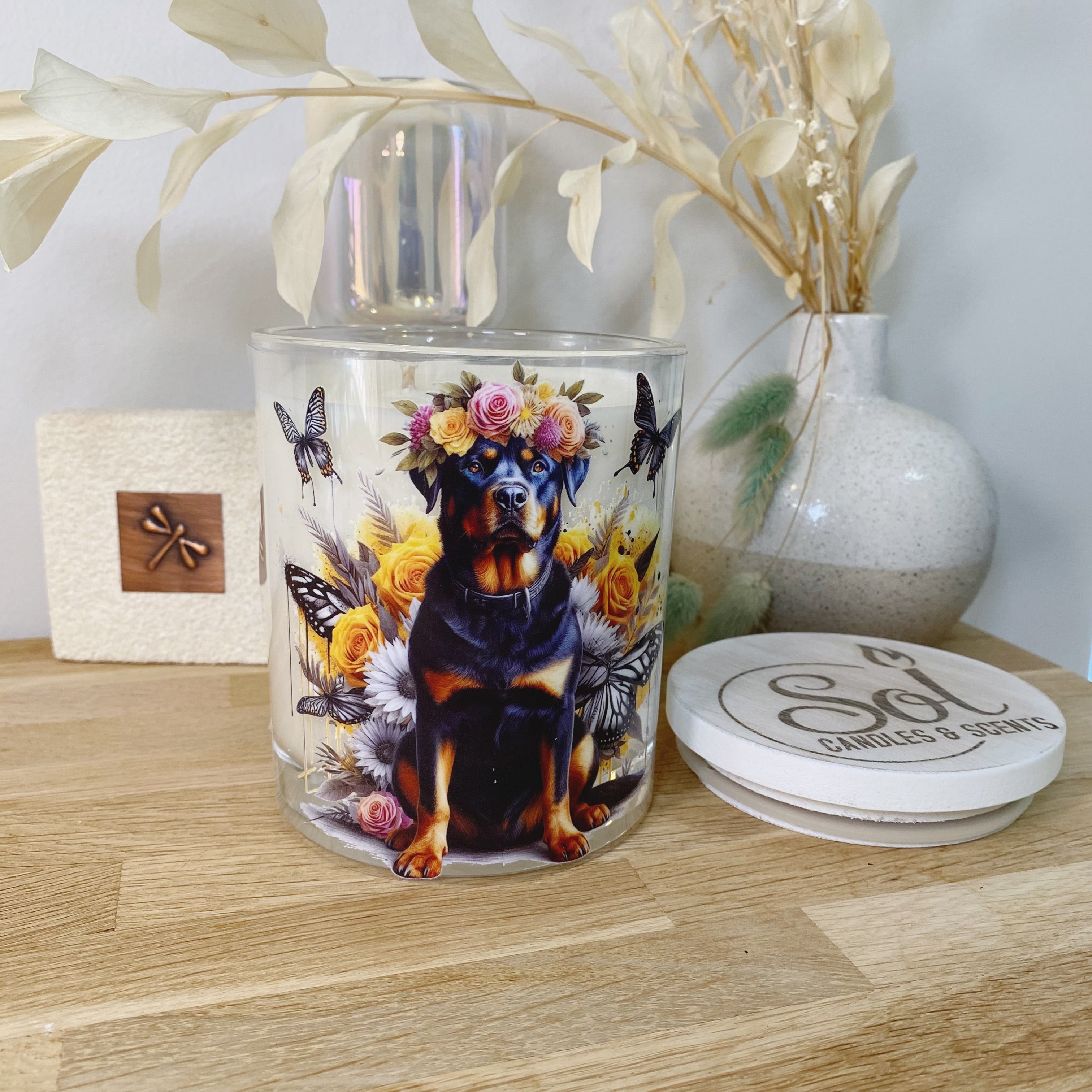 Rottweiler Sitting Yellow Xlarge Candle