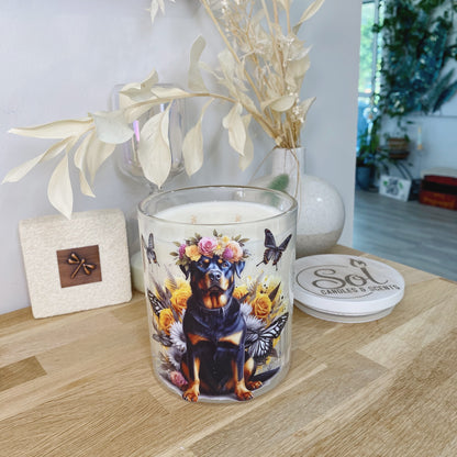 Rottweiler Sitting Yellow Xlarge Candle