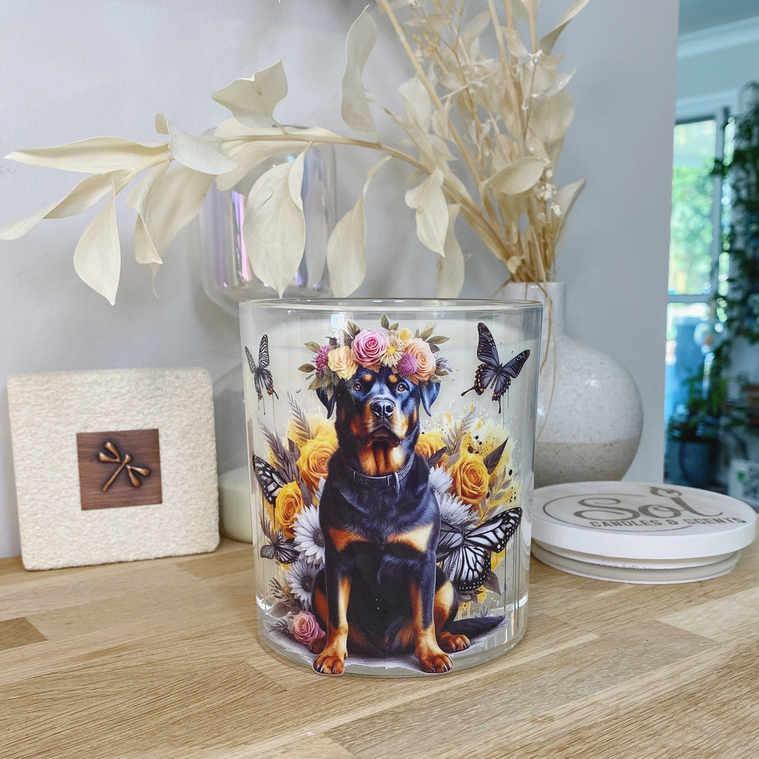 Rottweiler Yellow Sitting Dog Candle_ Sol Candles &amp; Scents