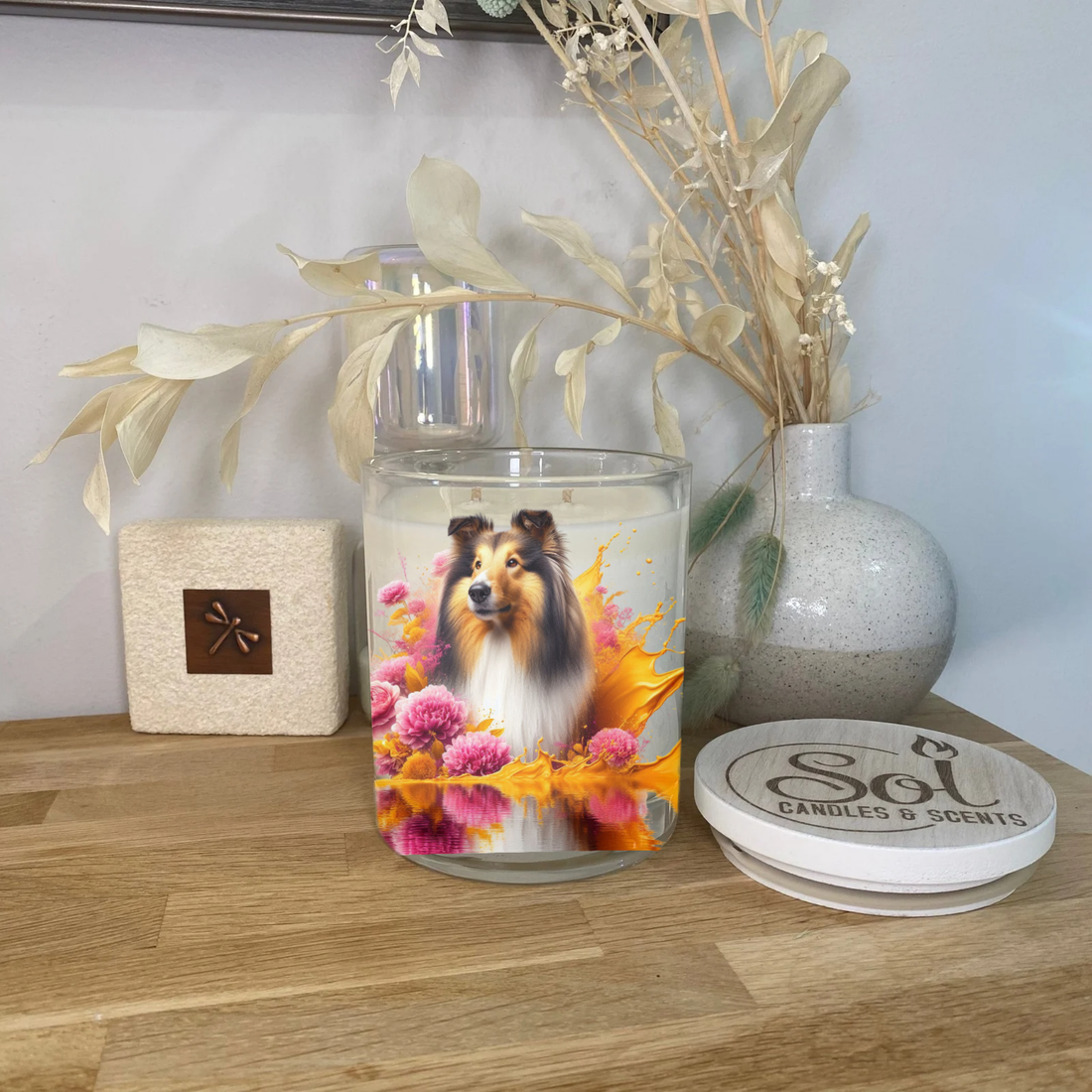 Rough Collie Yellow Dog Xlarge Candle