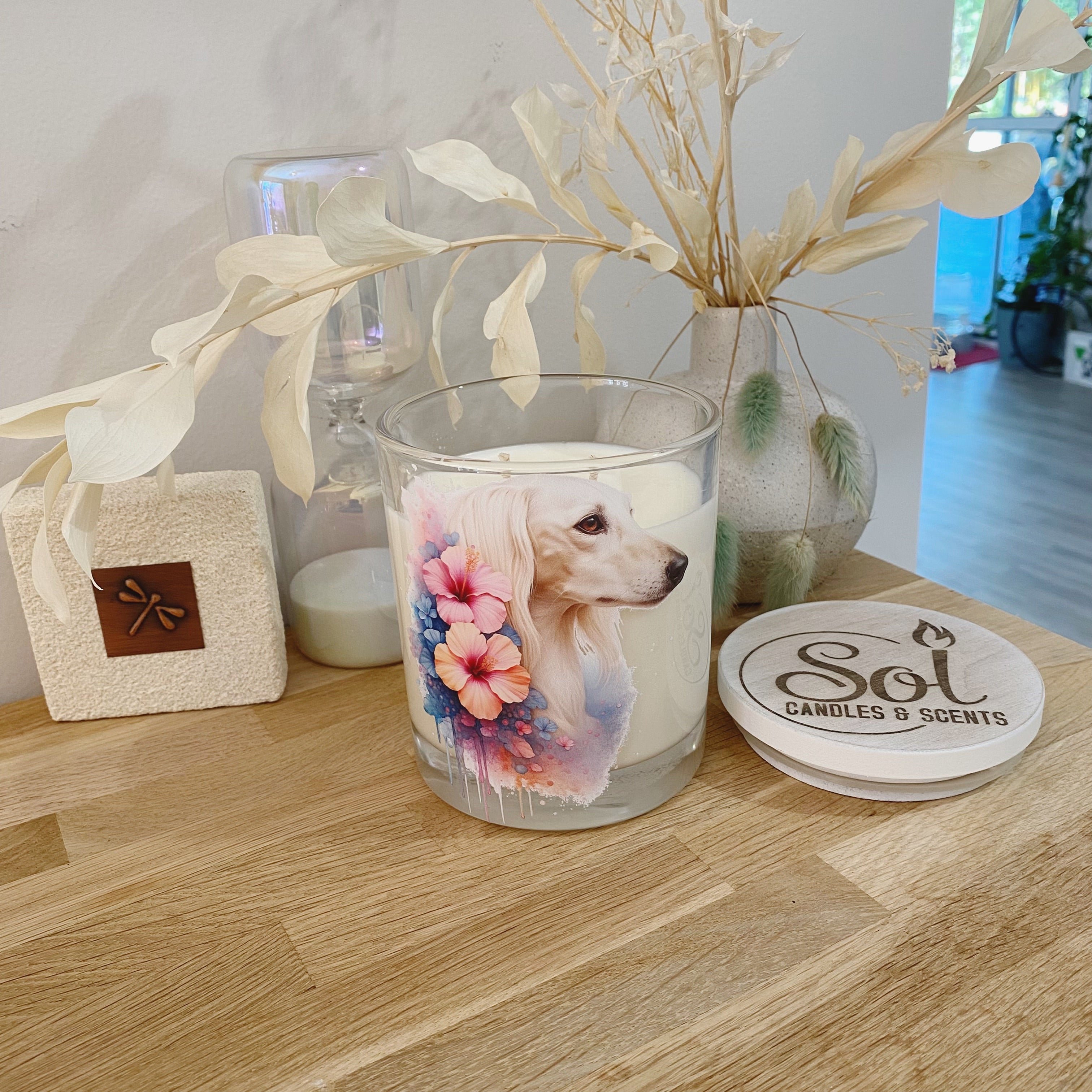Saluki Cream Dog Candle_Made in Queensland