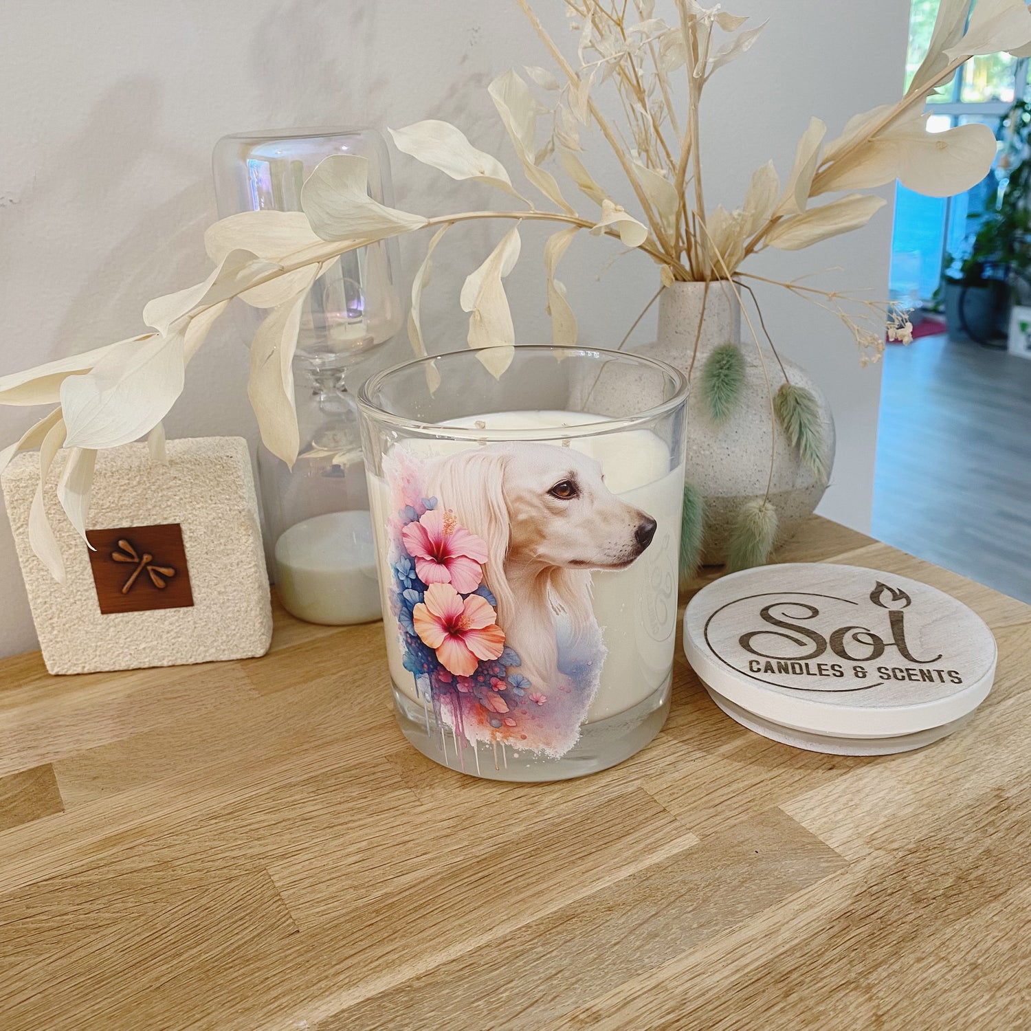 Saluki Cream Floral Xlarge Candle_Sol Candles &amp; Scents
