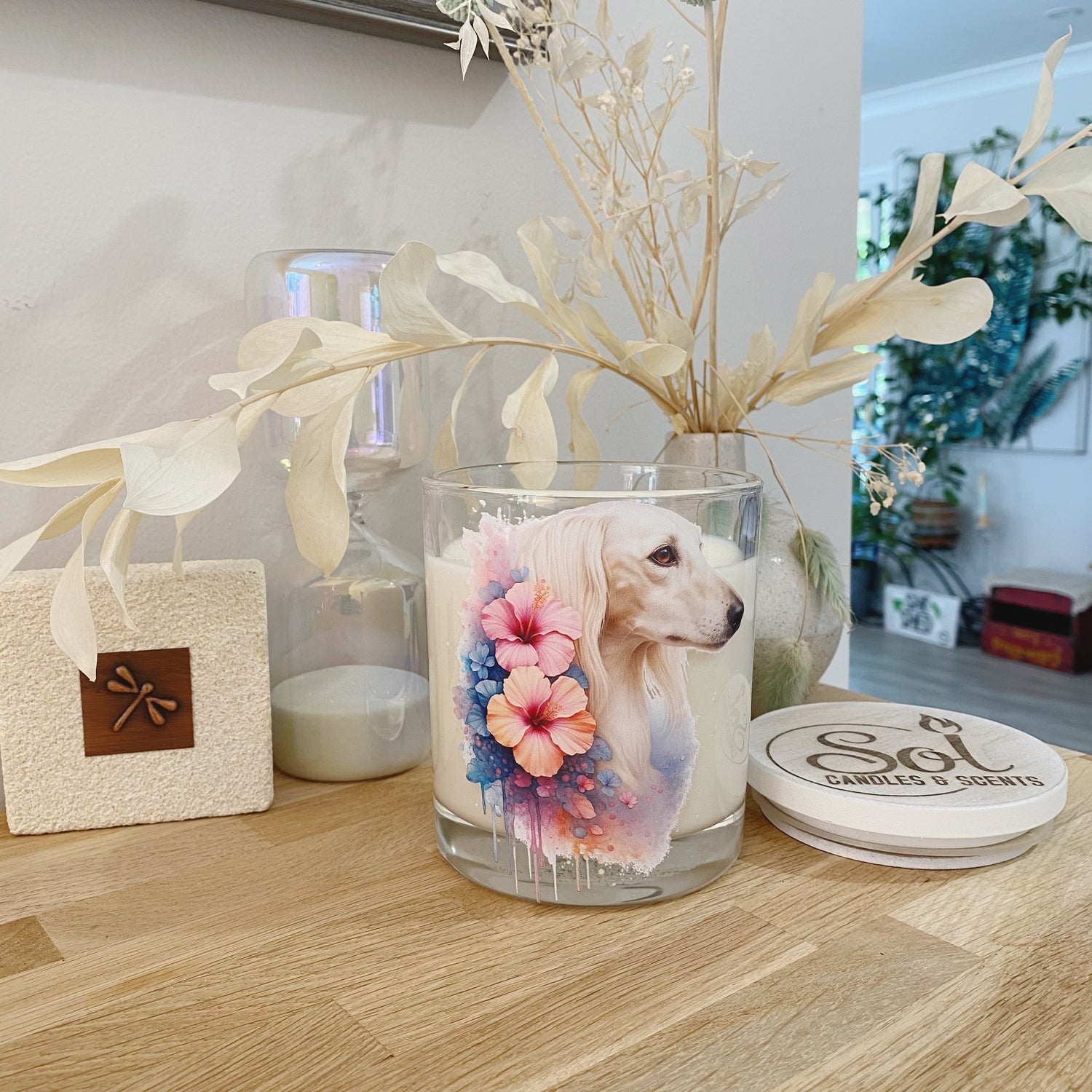 Saluki Cream Dog Candle_Refillable