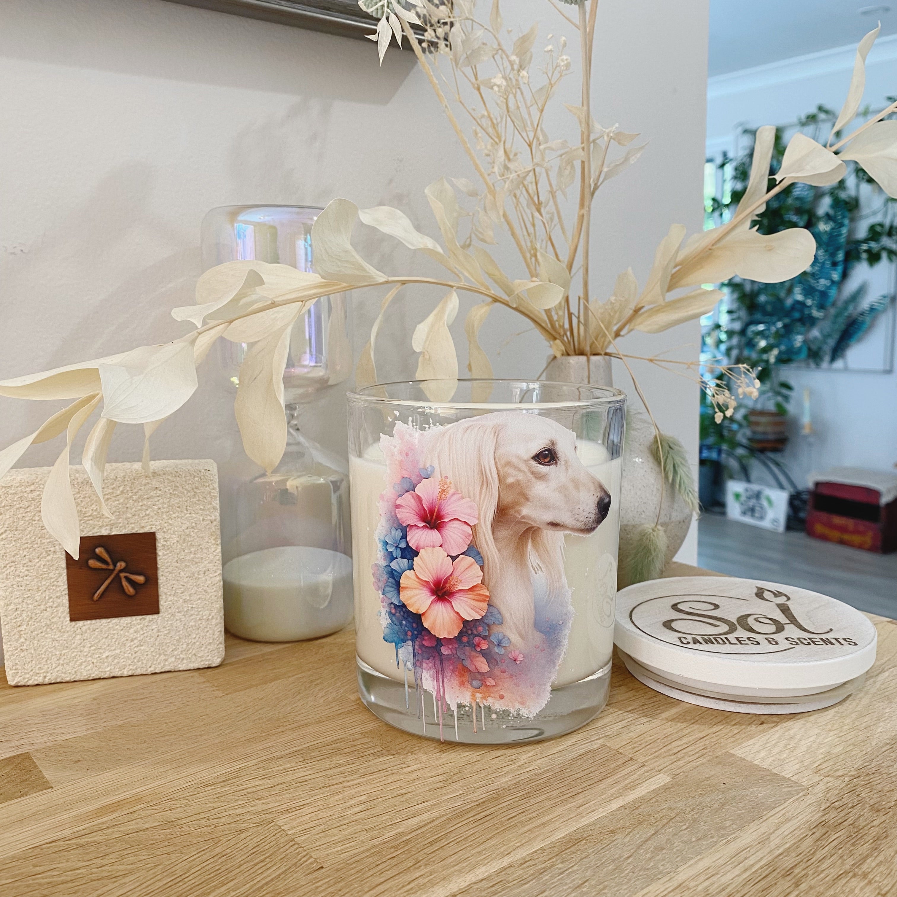 Saluki Cream Dog Candle_Refillable
