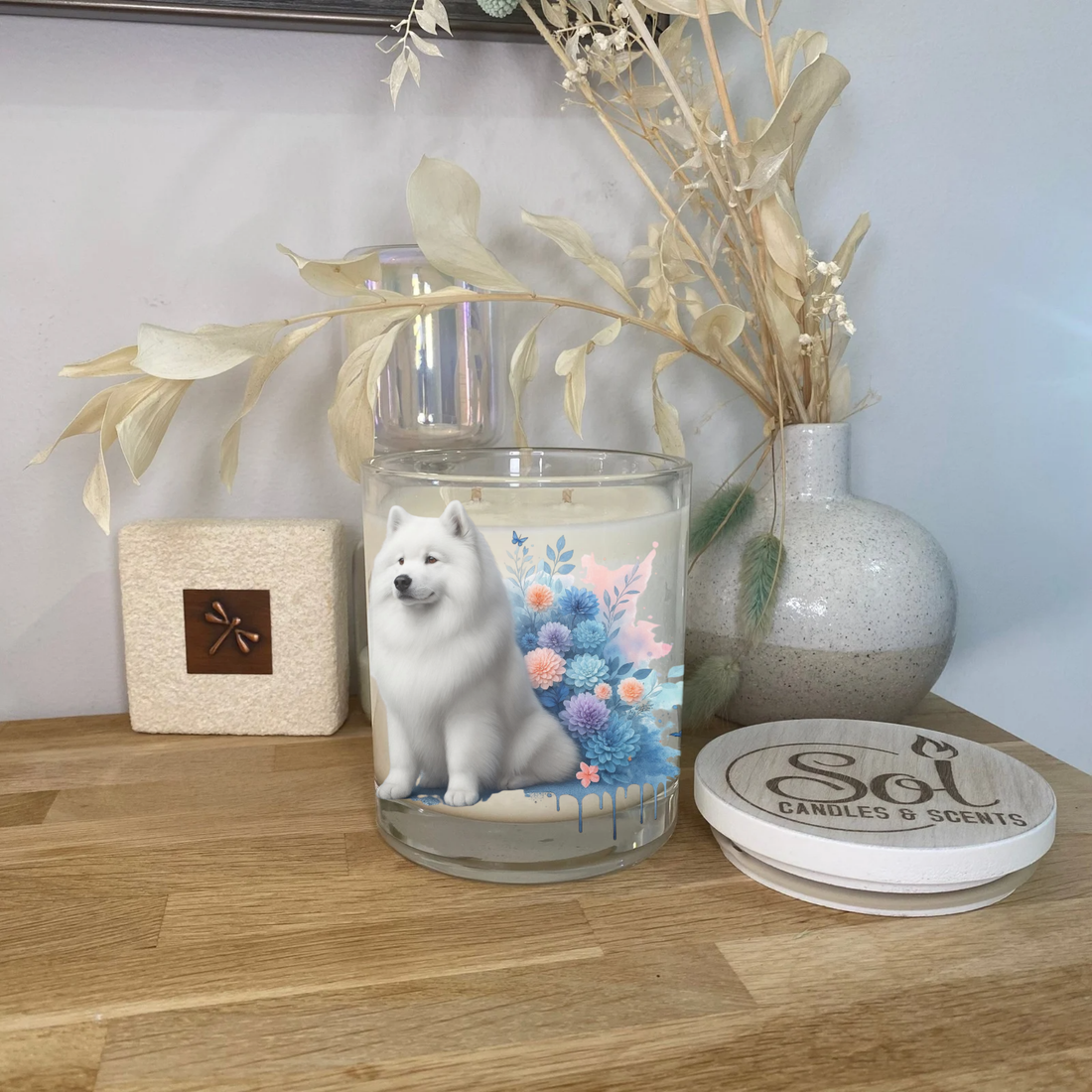 Samoyed Dog Blue Xlarge Candle