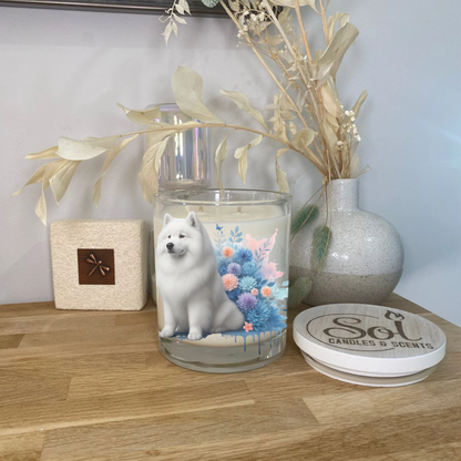 Samoyed Dog Blue Xlarge Candle