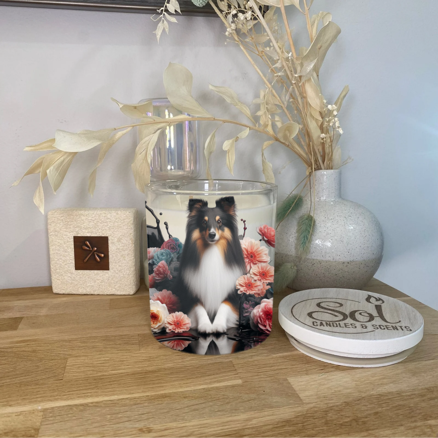 Shetland Sheepdog Laying Down Xlarge Candle